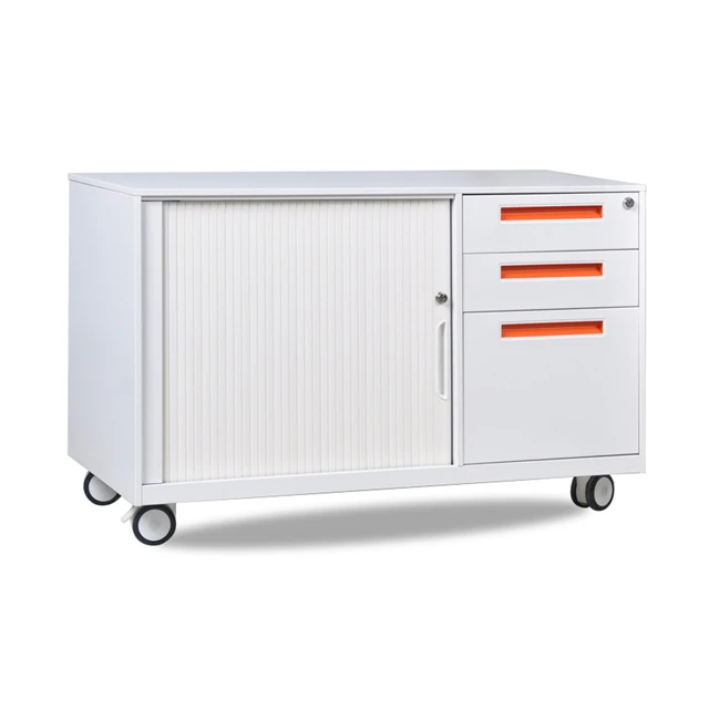 Office furniture metal file cabinet mobile tambour door pedestal roll door storage cabinets with wheels