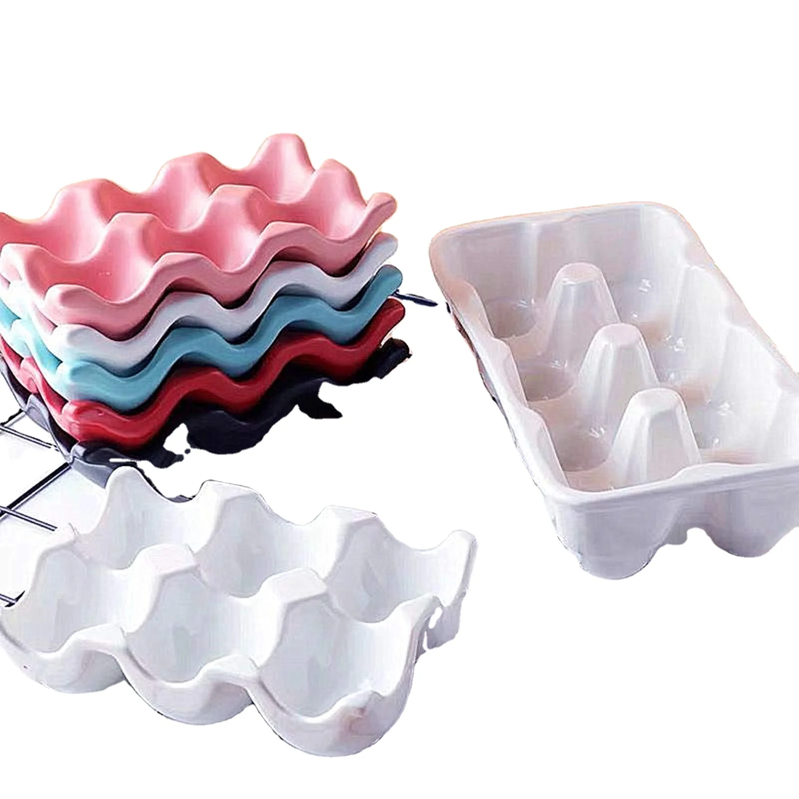 Factory Ceramic Egg Holder 6 Cups Chicken Egg Trays Egg Storage Organizer For Refrigerator Countertop Display
