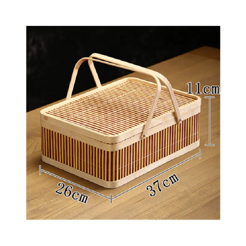 
Handmade Bamboo Bread Baskets Fruit Woven Wholesale Empty Bamboo Handle Picnic Basket With Lid Gift Food Storage Basket 