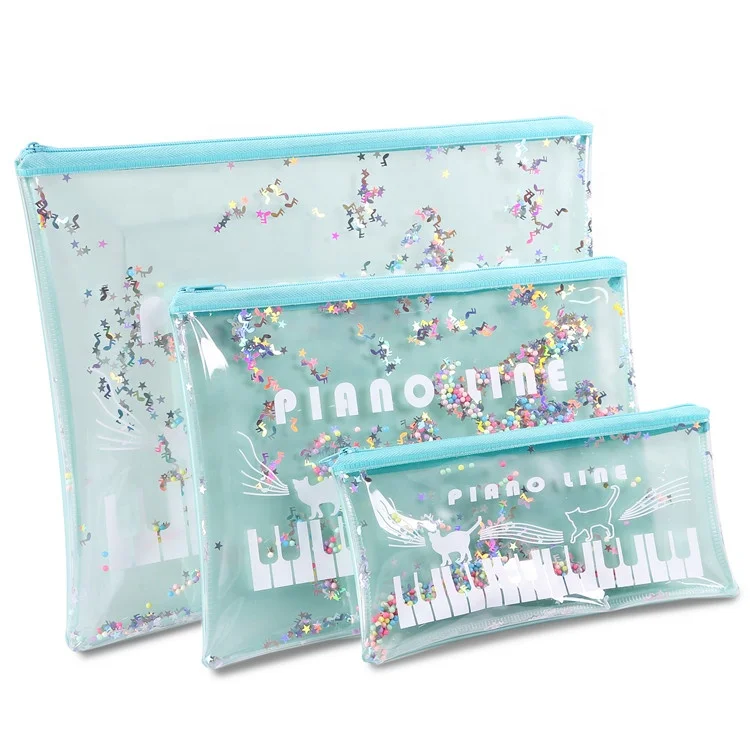 Large capacity PVC pencil zipper bag waterproof 3 sizes stationery bag custom student pencil pouch