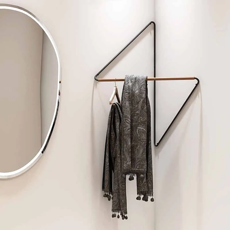Corner Wooden Metal Wall Hanger High Quality Laundry Solution Fashion Design Space Saving Clothes Rack Wholesale