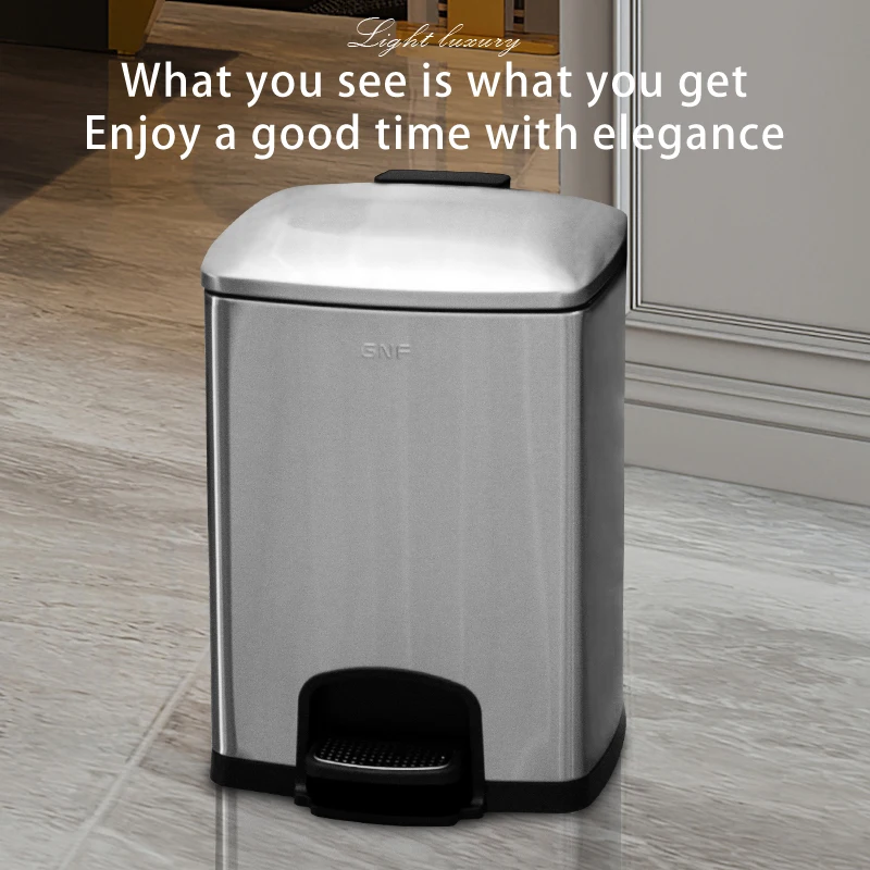 Leasylife 8L 12L large capacity pedal trash can stainless steel square trash can with lid