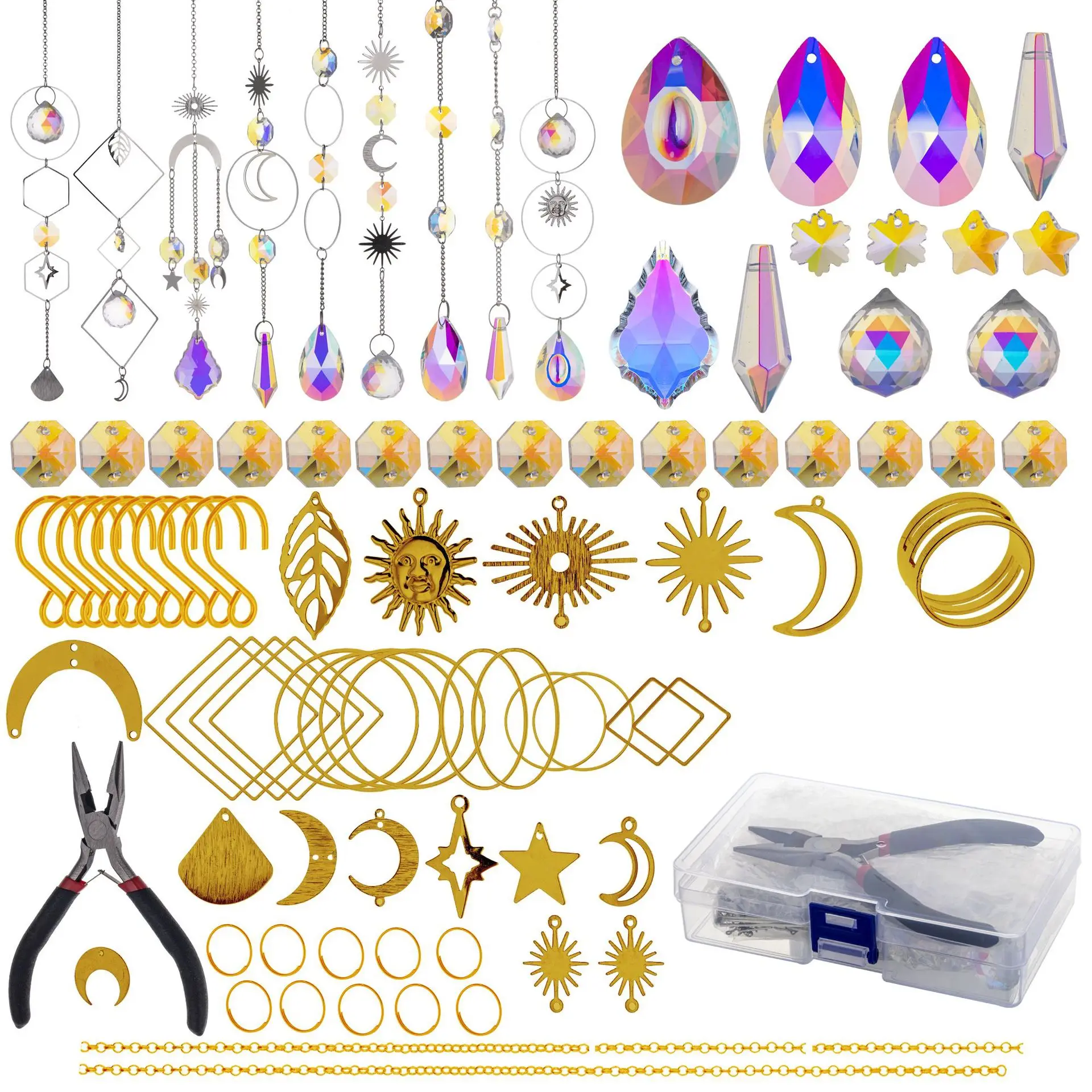DIY Sun Catcher Material Kit Window Hanging Prism Golden Silver Set Rainbow Making For Gifts