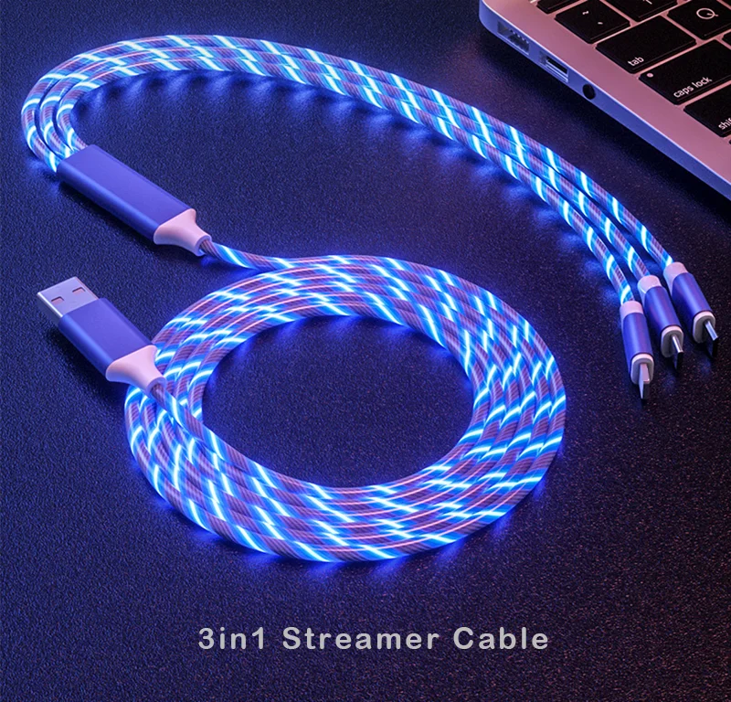  10 Pecent Off стример светодиодный течет свет быстрая зарядка 3 в 1 Micro USB Type c 3A быстрое зарядное устройство штырьковые шнуры для