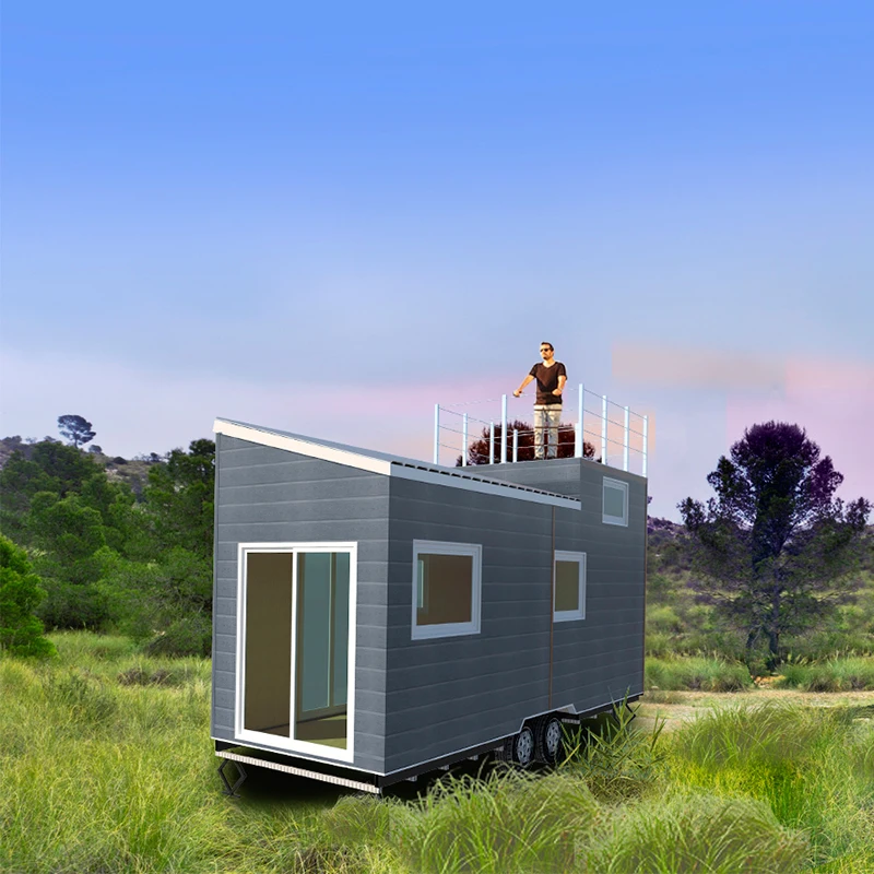 Mountaineer Ready Made Steel Frame Prefab Tiny House With Trailer on Wheels WPC Board Wall