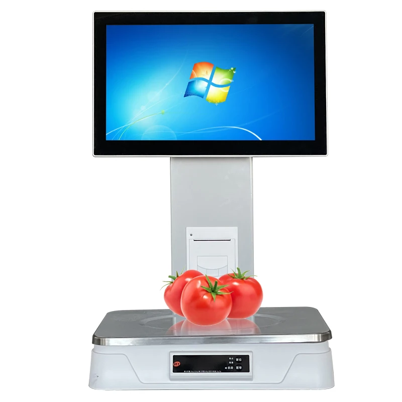 15.6 all in one pos scale PC Cash Register Scale Stainless Steel Weighing Pan POS system fresh food Fruits Vegetables scale
