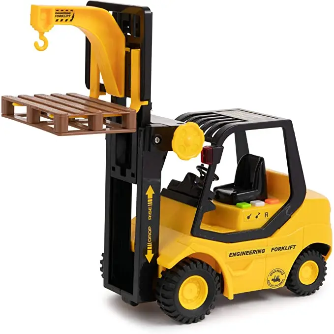 forklift Truck with Pallet & Cargo Friction Powered Wheels & Manual Lifting Control - Heavy Duty Plastic Lifting Vehicle Toy