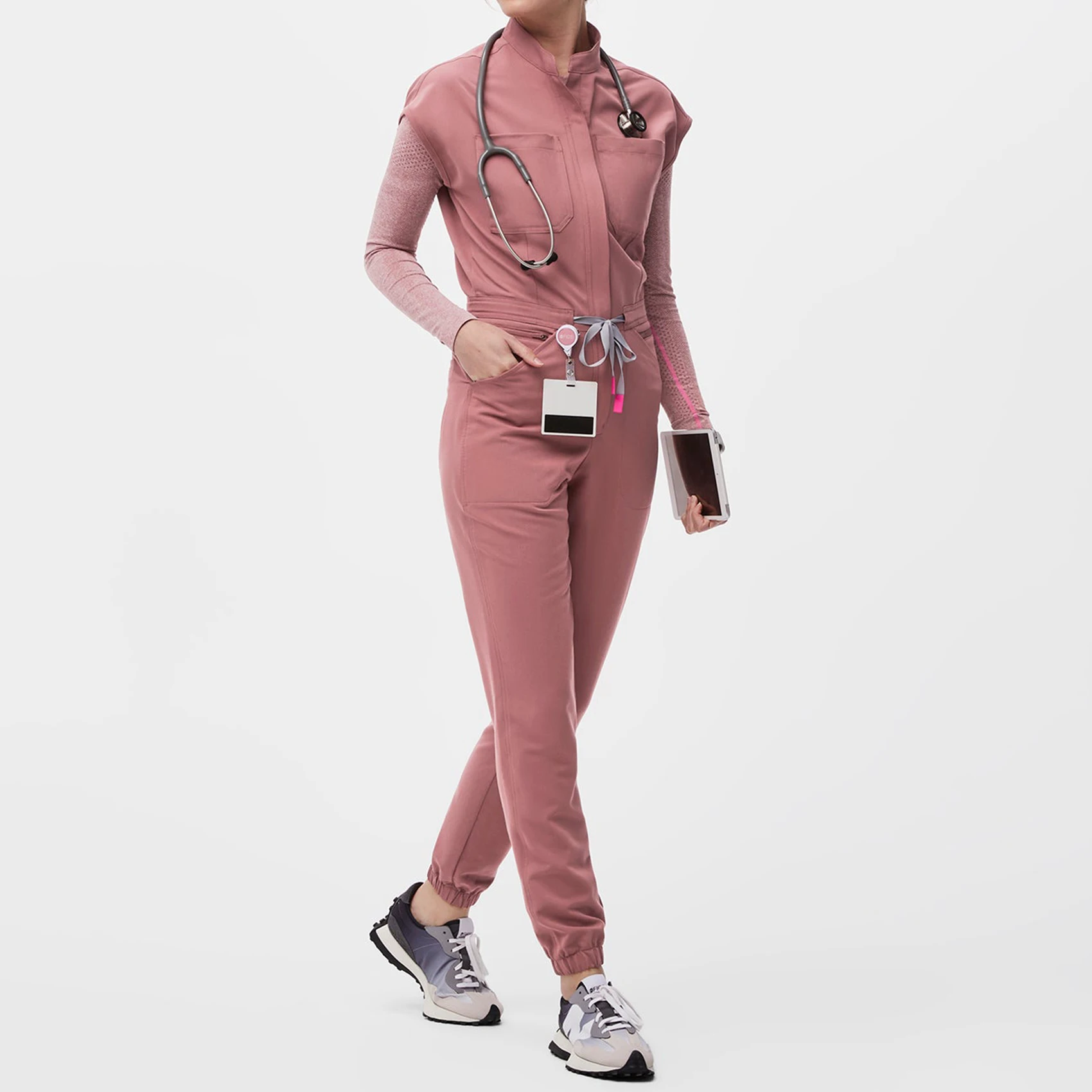 YH Customized Womens Medical Scrubs One Piece Wear Outfits Fashionable Navy Blue Nurse Clothing Scrubs Uniforms Sets for Women