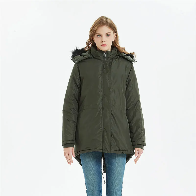 Nylon Puffer Down Jacket With Custom Logo Hooded Winter Black Plain Detachable Vegan Fur Long Padded Women Puffer Jacket
