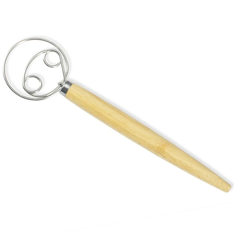 Home Product 13 Inch Wooden Handle Danish Single Coil Dough Mixer Egg Beater Manual Dough Whisk
