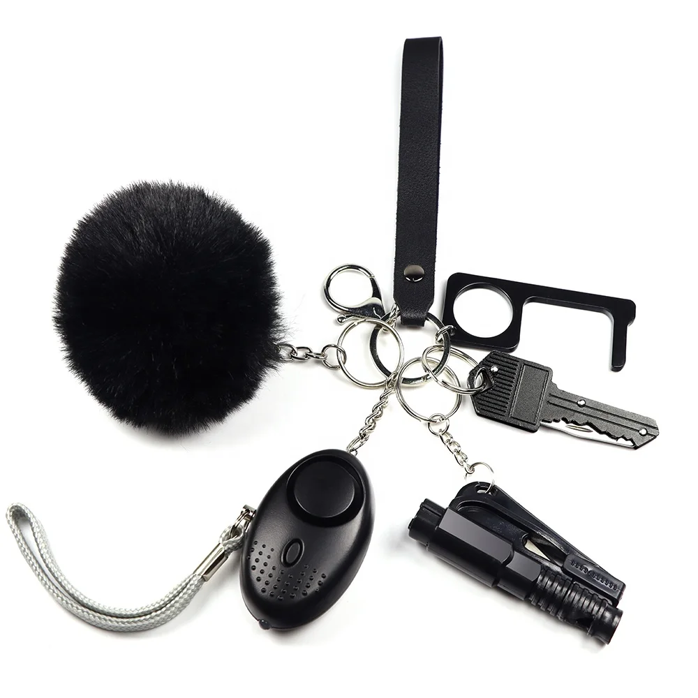 
Wholesale Defensa Personal Pepper Spray Pom Pom Key Chain Set Self Defense Keychain Tasergun For Women 
