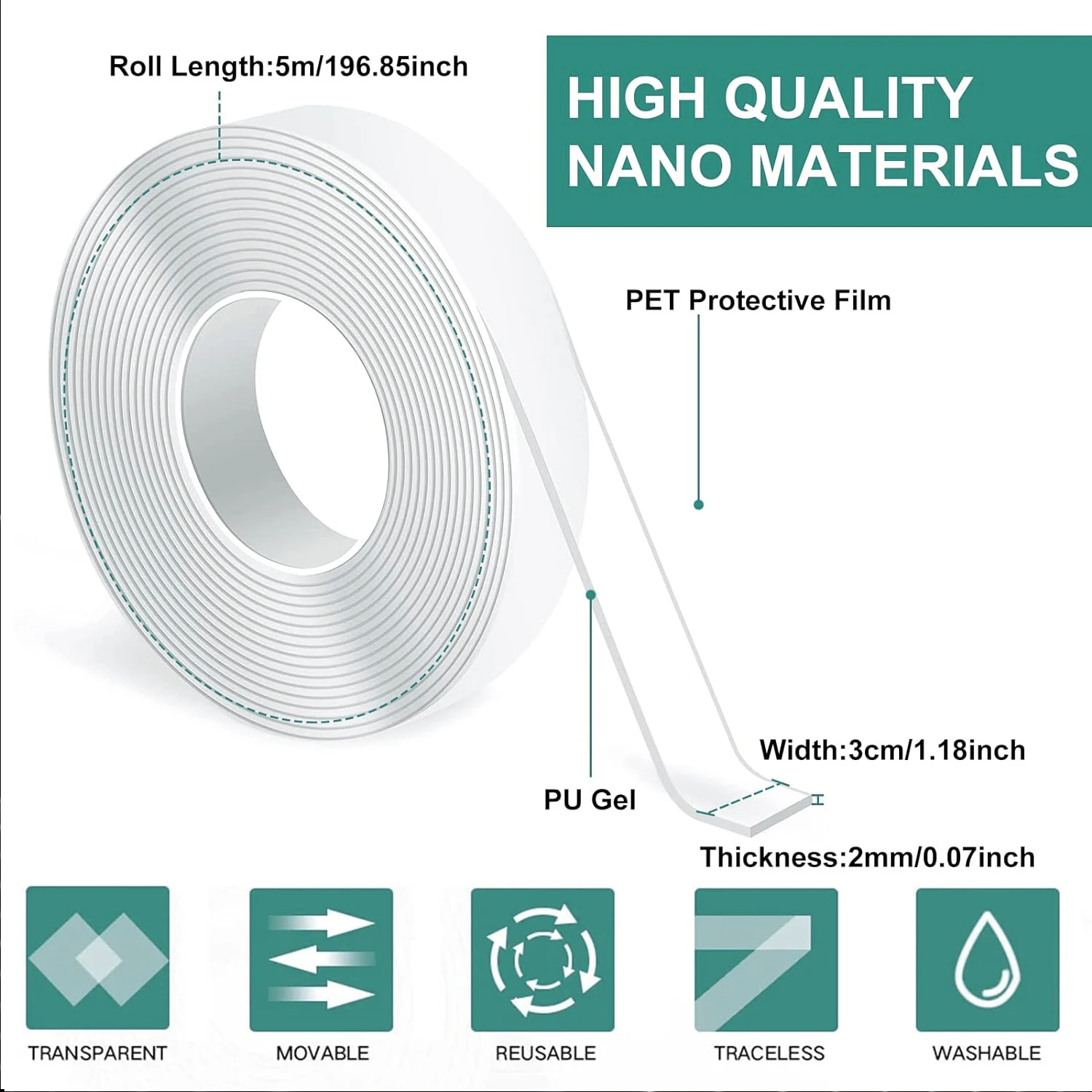 Manufacture Double-Sided Washable Adhesive Tape Strong Viscosity Self-Adhesive Rug Carpet Seaming Gel Transparent Nano Tape