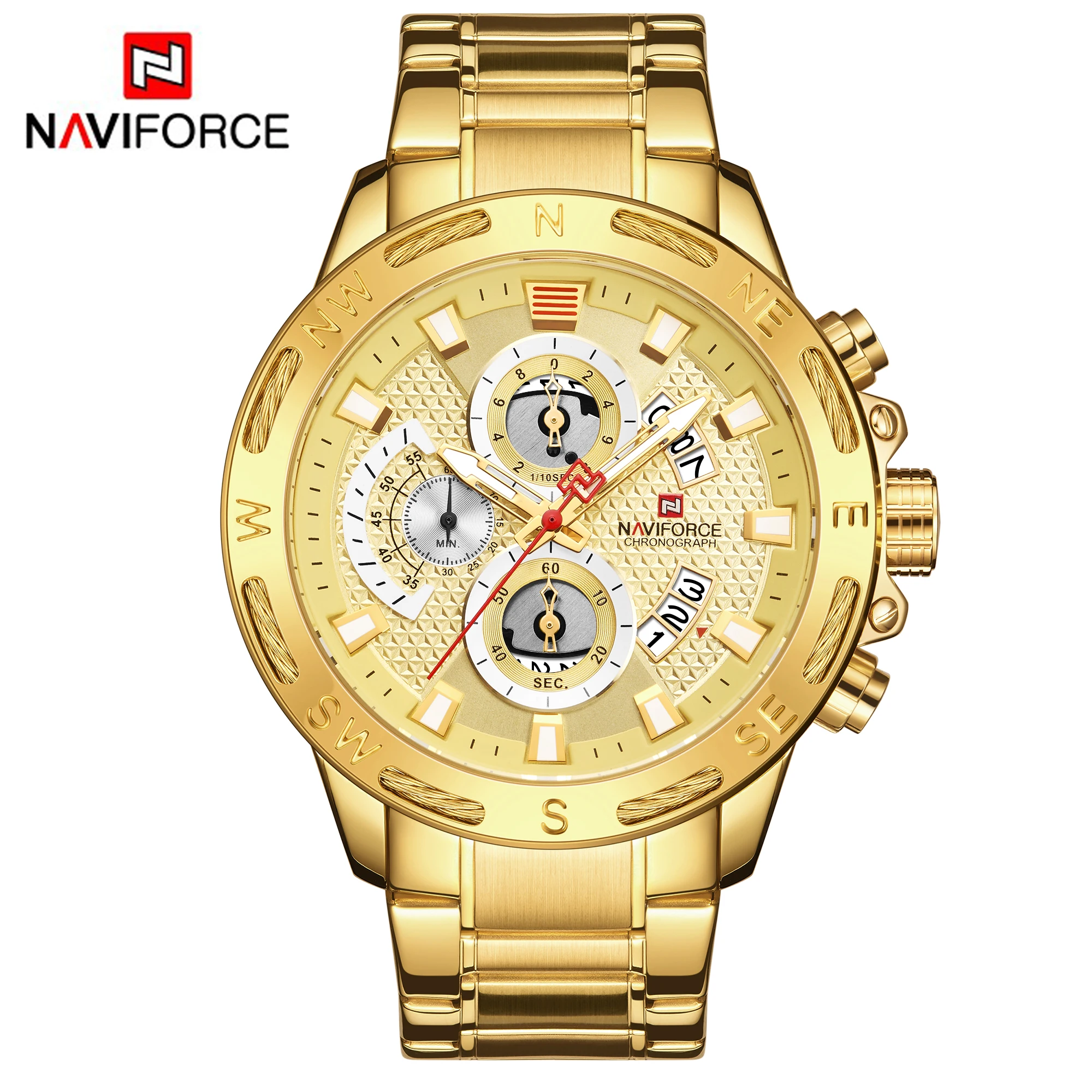 Роскошные мужские часы NAVIFORCE NF9165 из нержавеющей стали 24 мм ремешок Календарь Популярные крутые деловые кварцевые