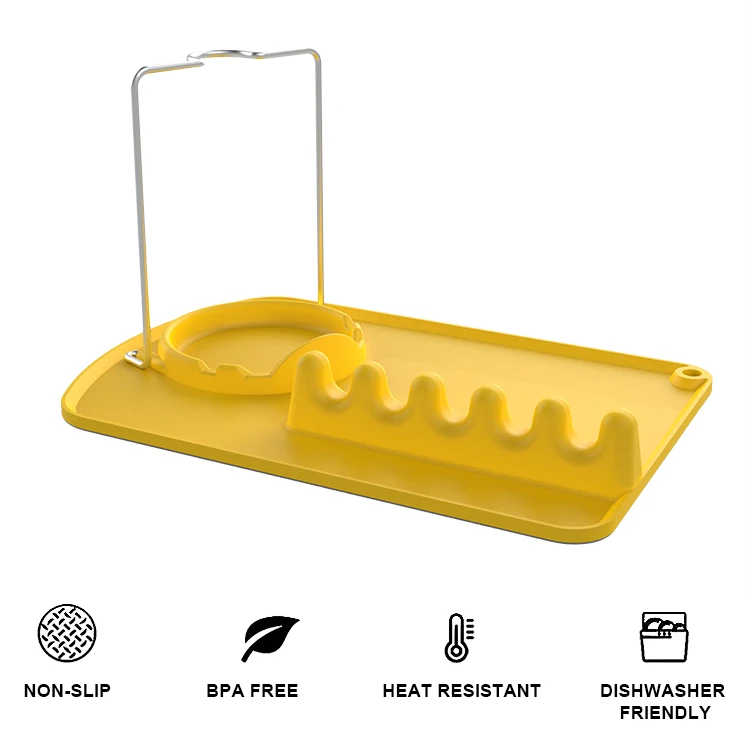 Heat-Resistant Kitchen Utensil Holder Silicone Rest with Drip Pad for Spoons Ladles