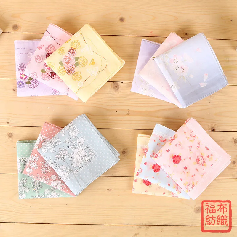 FUBU Wholesale Cotton Ladies Handkerchiefs Flower Print Japanese Style Handkerchief for Women