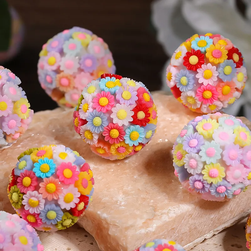 Heavy acrylic flower ball beaded color resin small flower through hole round beads diy loose bead jewelry accessories