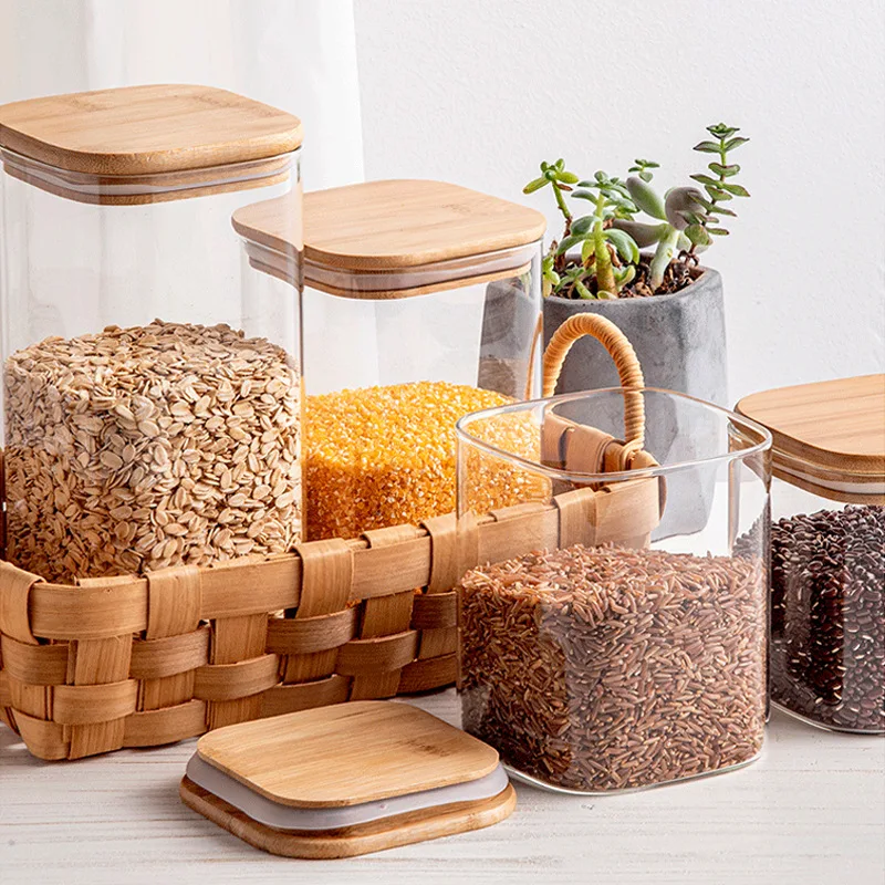 Best Sail  High Borosilicate Food Spice Glass Storage Jar Container Square Sealed Jars For Kitchen