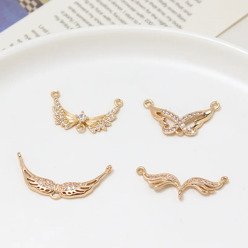 HOT Sale  Gold Plated Brass heart wing Charms for Bracelet Necklace Making