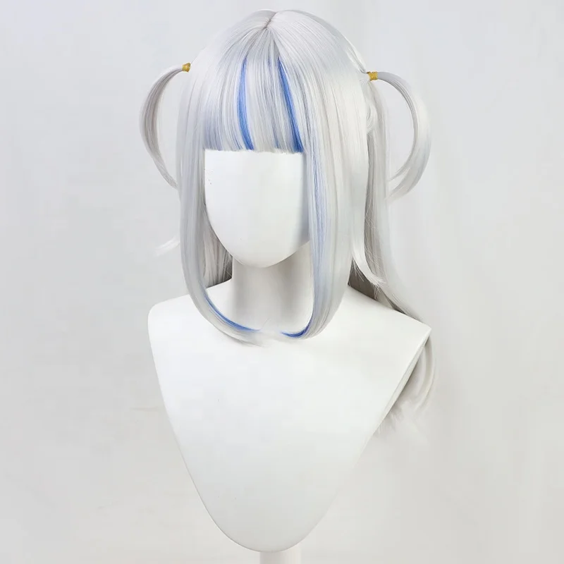 Wholesale 55cm Long Straight Silver Blue Mixed Virtual YouTuber Gawr Gura Wig Cosplay Synthetic Anime Heat Resistant Hair Wig
