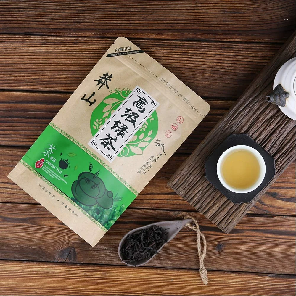 Китайский поставщик, индивидуальный принт, пищевой класс, матовая коричневая крафт-бумага, пластиковый пакет, стоячий замок, пакеты для упаковки чая