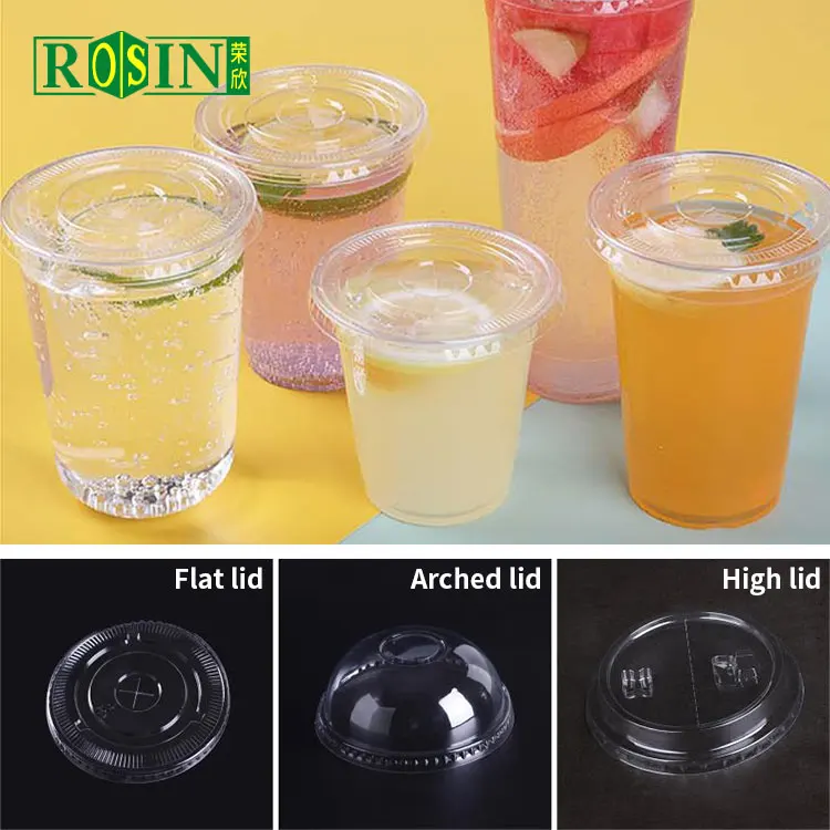 Custom Logo Printed PP Clear Disposable U Shape Plastic Juice Cup Manufacturers With Panda Flat Rhombus Dome Lid