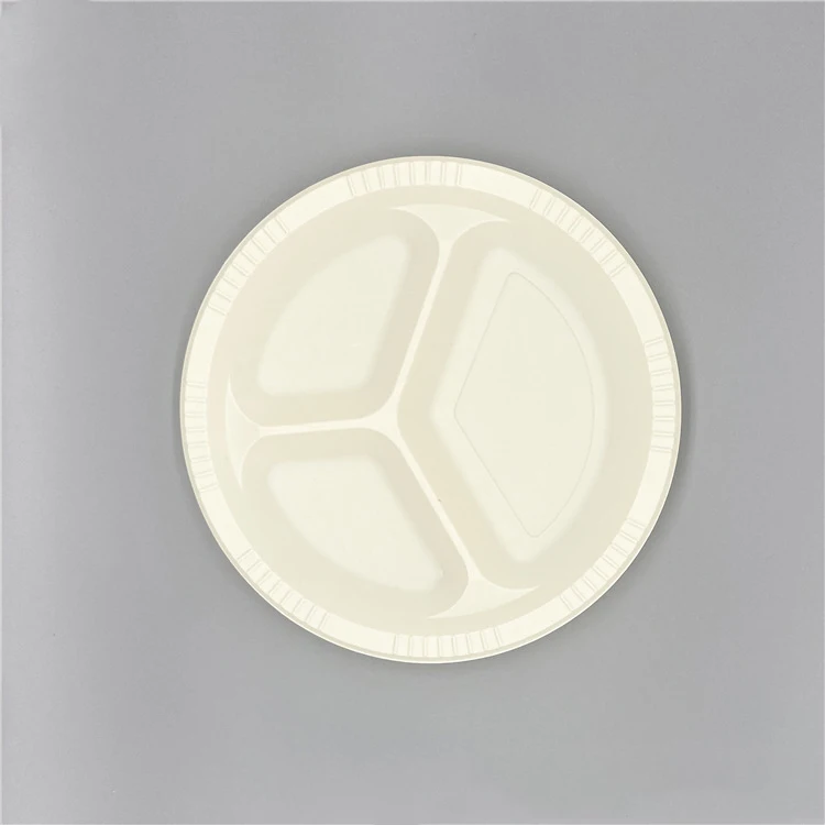 Customized size round tray cornstarch dinnerware 3 compartment plates for fast food