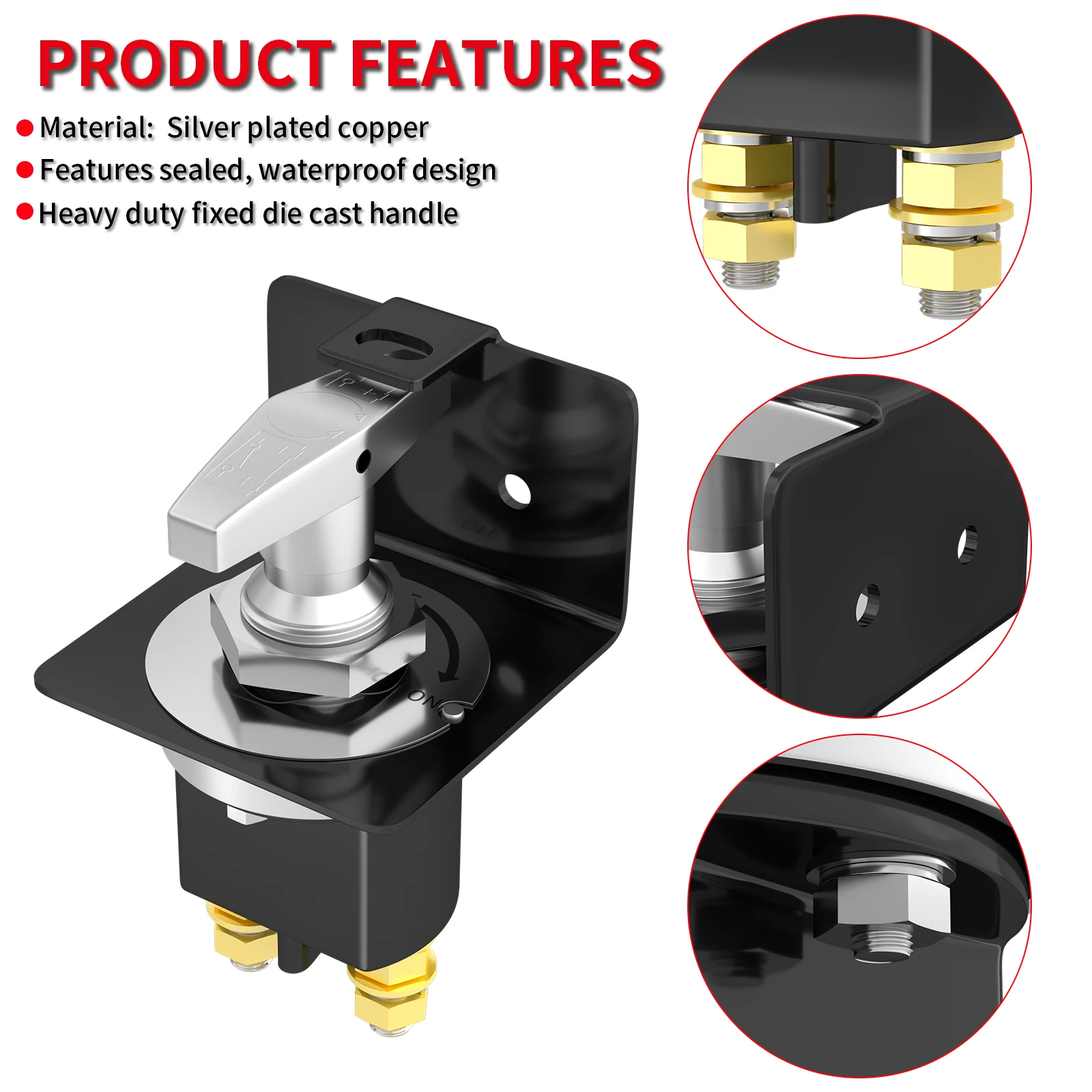 Battery Master Isolator Cut OFF Kill Switch Handles Automatic Battery Disconnect Switch With Lock-Out Plate For Car RV Boat