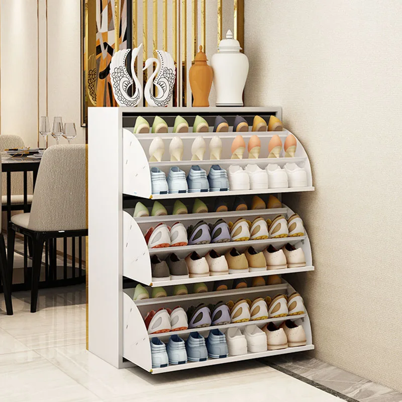 WIREKING High Quality Modern Multi-Layer Storage Shoe Rack Slim Flip Out Shoe Cabinet Living Room Furniture