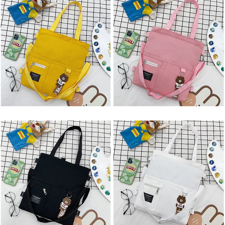 RU Girls School Tote Bag Large Capacity Canvas Shoulder Bags Ins Fashion Book Handbags For Class Knapsack