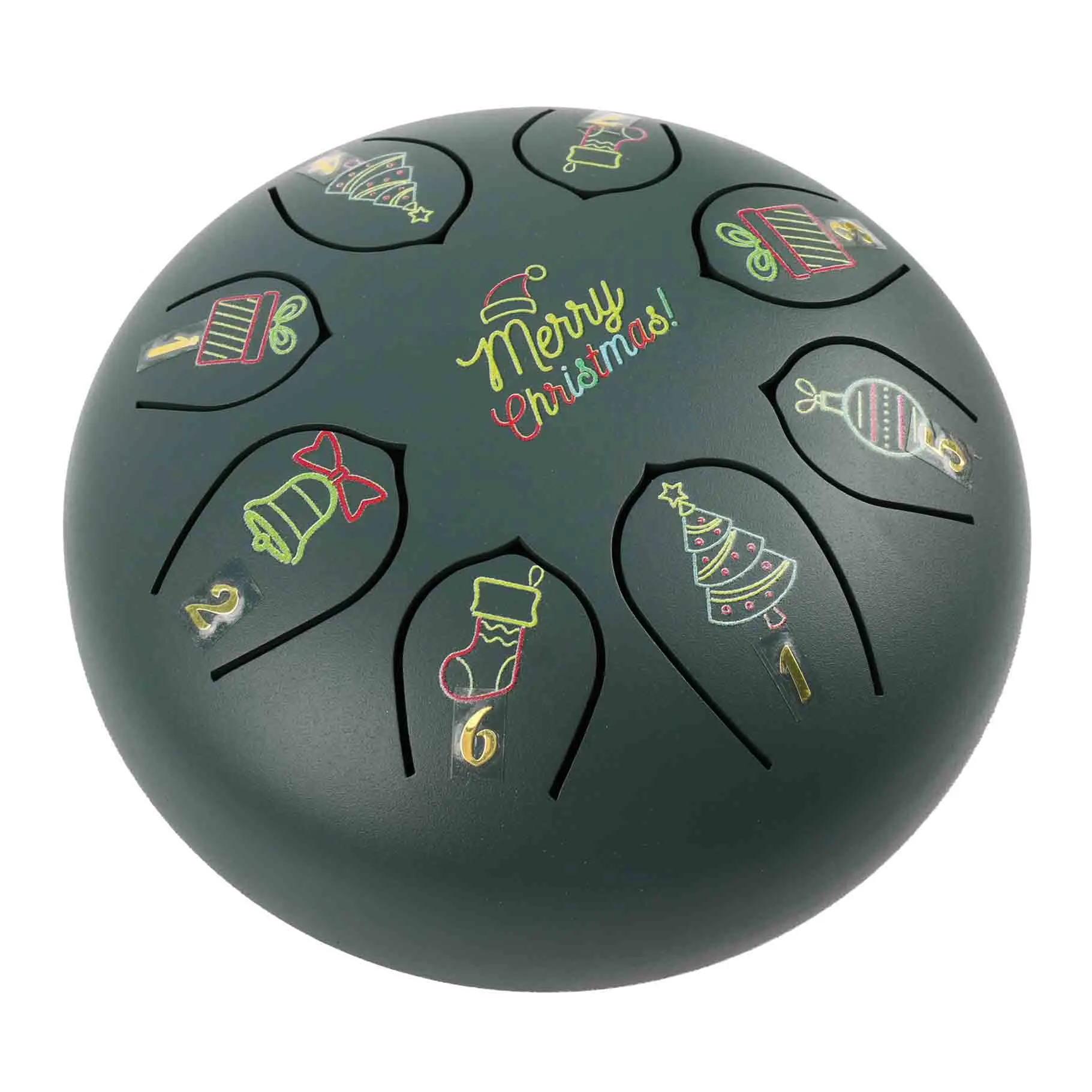 Christmas style made in China high cost performance dark green 6 inches 8 tongues Tank Handpan hunk drum  Steel tongue drum