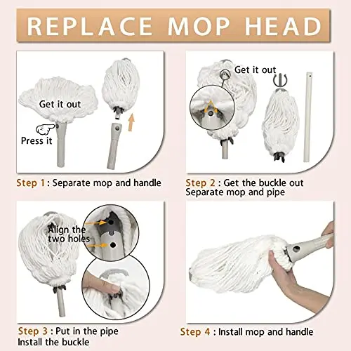 Amazon Easy Self Wringing Twist Flat Mop microfiber Cotton Self Squeezing Mop with 2 Reusable Heads