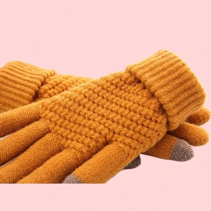 Unisex Full Finger Winter Gloves Touch Screen Technology Stretch Knitted Wool Mittens Fruit Pattern Button Storage