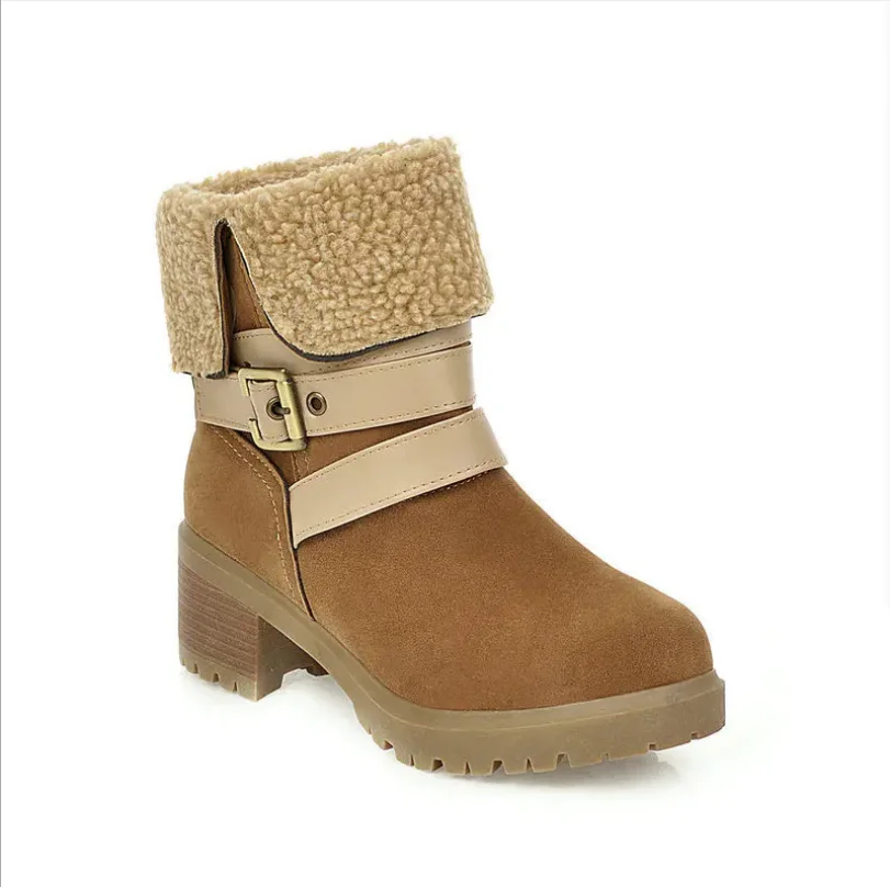 Осенне-зимняя новая женская сумка из настоящей кожи; Теплые зимние сапоги; (можно носить с обеих сторон) на толстом каблуке ворсистые снежные сапоги для женщин, Botas De Invierno Para Mujer