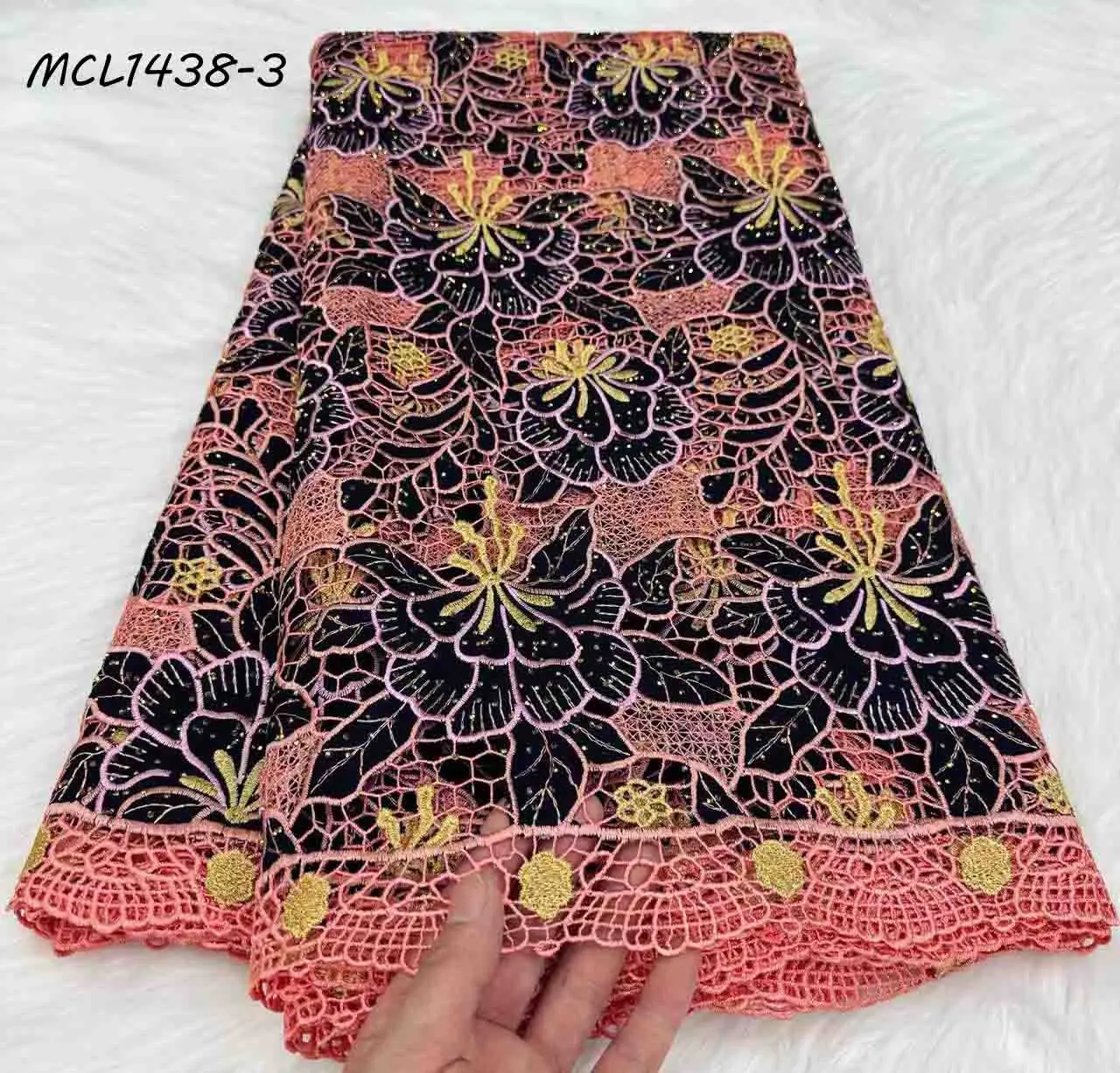 High quality bridal lace fabric chiffon cord embroidery floral hollow out wedding guipure lace fabric for africa women dress