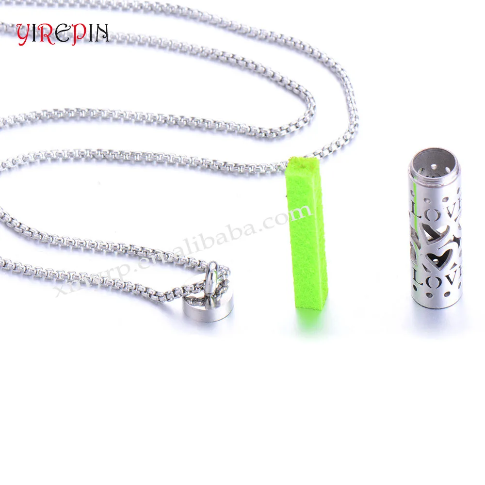 Stainless Steel Hollow Cylinder Couple Necklace Gift Jewelry Aromatherapy Perfume Essential Oil Diffuser Bottle Necklace