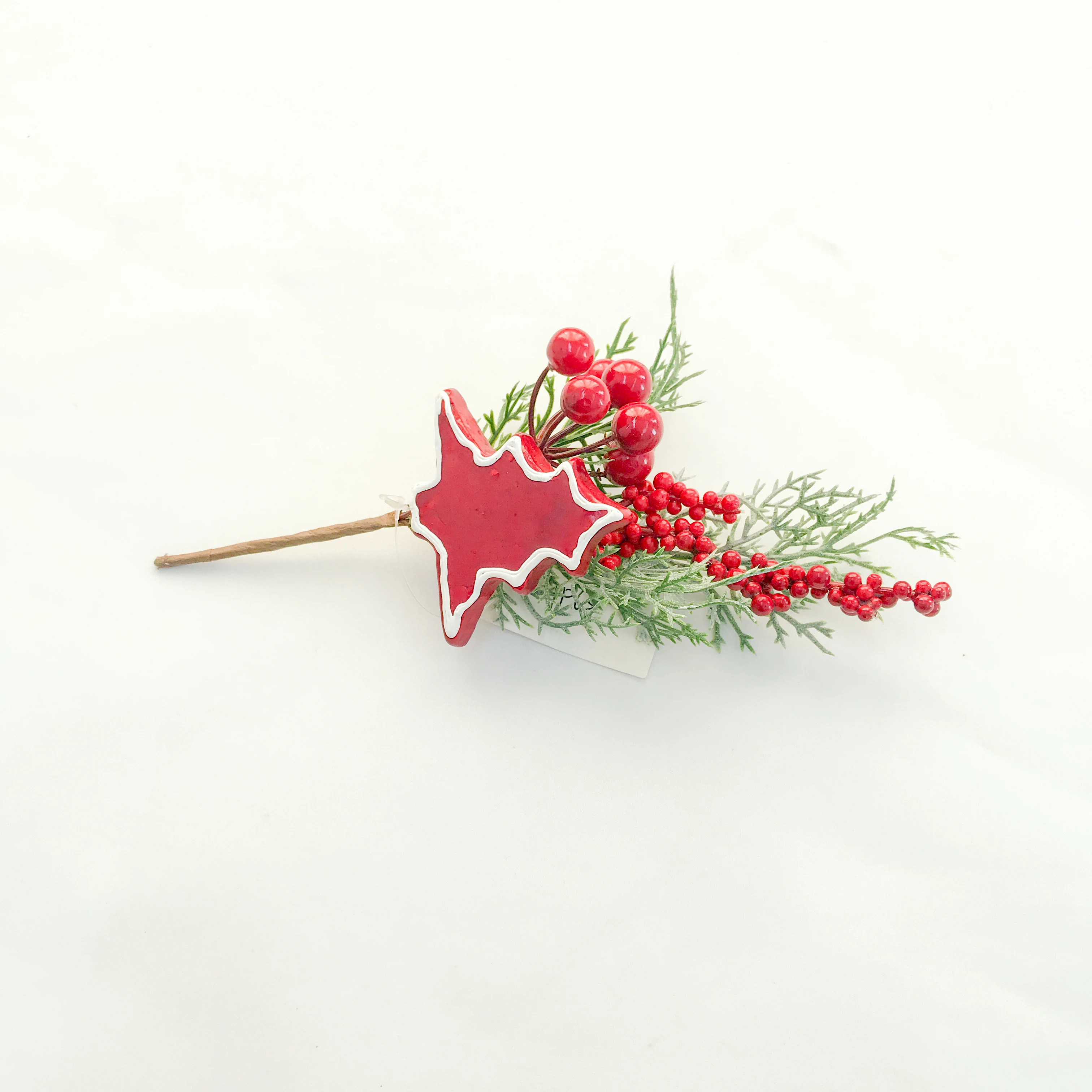 Artificial berries holly branch Christmas tree wood carving decoration Christmas floral Spray wholesale