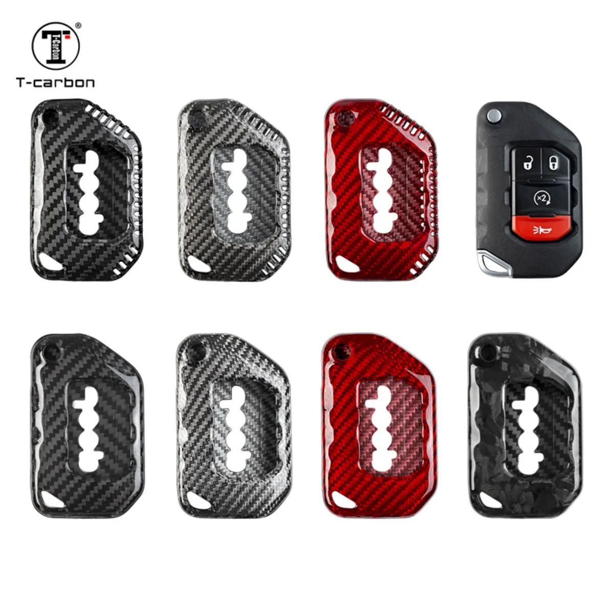 Car Interior Accessories Key Cover Fit For Jeep Wrangler Remote Protect Shell Carbon Fiber Car Key Case Cover T-carbon Auto Part