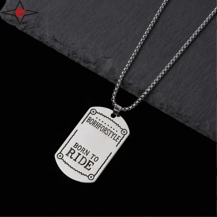 Black Custom Necklace Writing Jewelry Vintage Men Hip Hop Pendants Stainless Steel Punk Pendants
