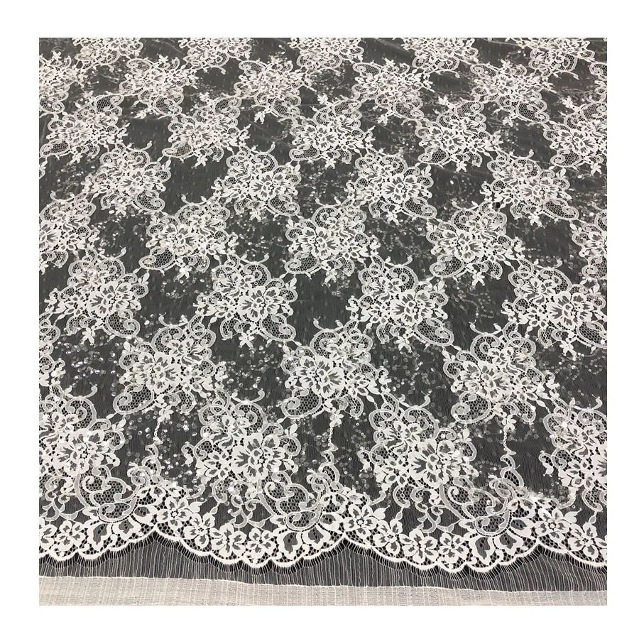 Textile Bridal Chantilly Sequin Lace Fabric African White Voile Eyelash Lace Fabrics for dress