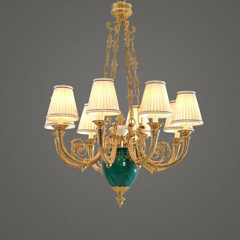 Oil Sealing and brushing brown hotel lightings brass porcelain noble led lamp with artificial design chandelier pendant light