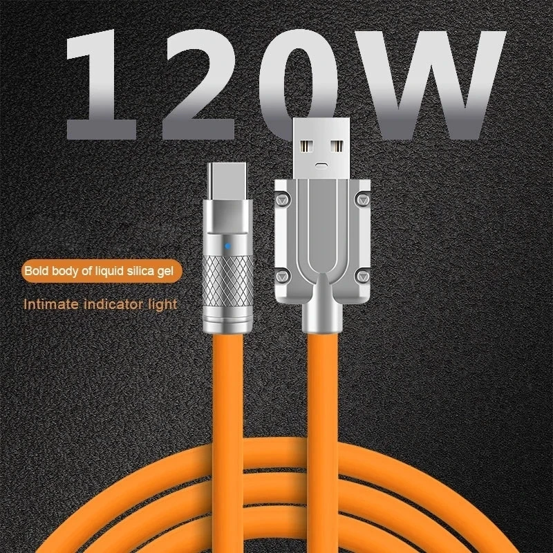 120W 6A Super Fast Charging Cable Metal Zinc Alloy Liquid Silicone Micro USB Type-C Charger Data Cable For iPhone