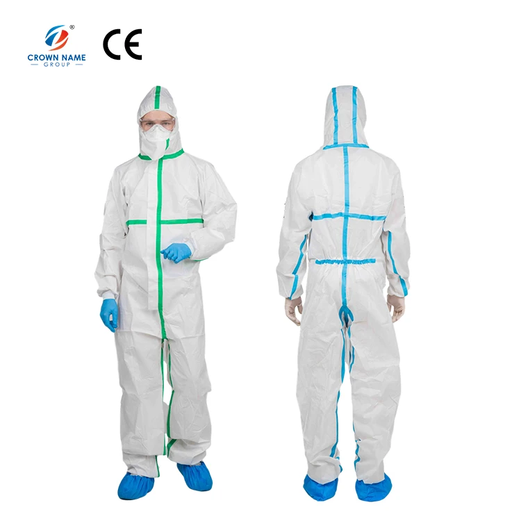 Индивидуальная медицинская безопасность одежда 65 gsm ppekit одноразовые hazmat костюм комбинезон с крышкой