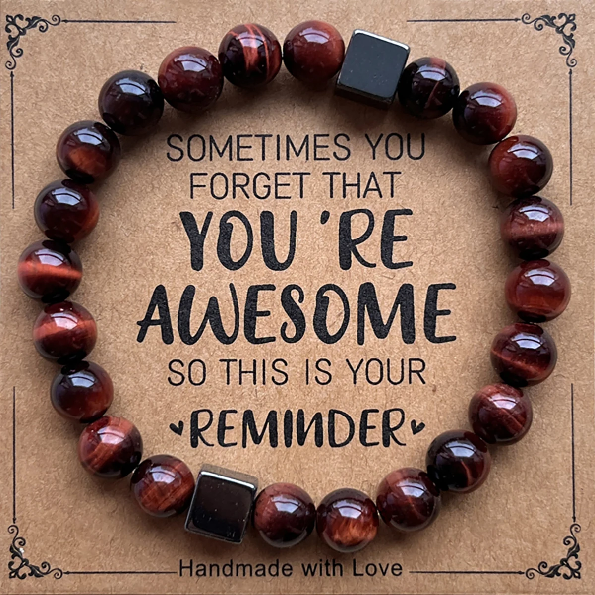 You Are Awesome Heart Beaded Strand Adjustable Bracelet with Meaningful Card Inspirational for Women Jewelry Gifts