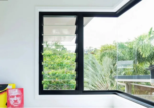 Window blinds between glass Aluminum Grills Motorized Louver Window Frames Commercial Glass louvered with fiberglass mesh