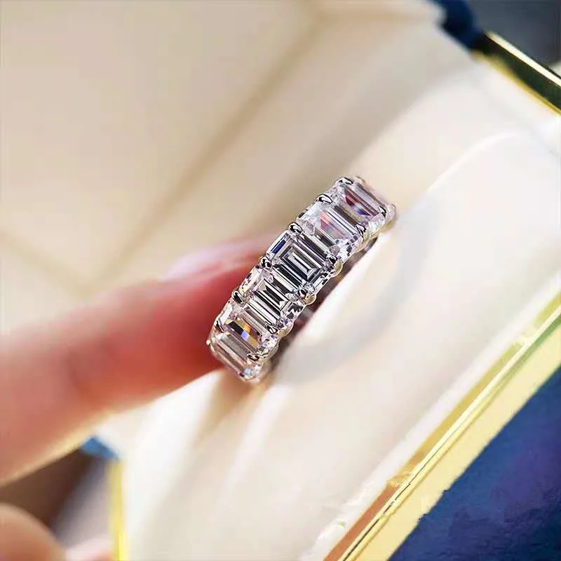 Geometric Europe and the United States silver ring high quality with diamonds wide face ins rows of diamonds shining finger ring