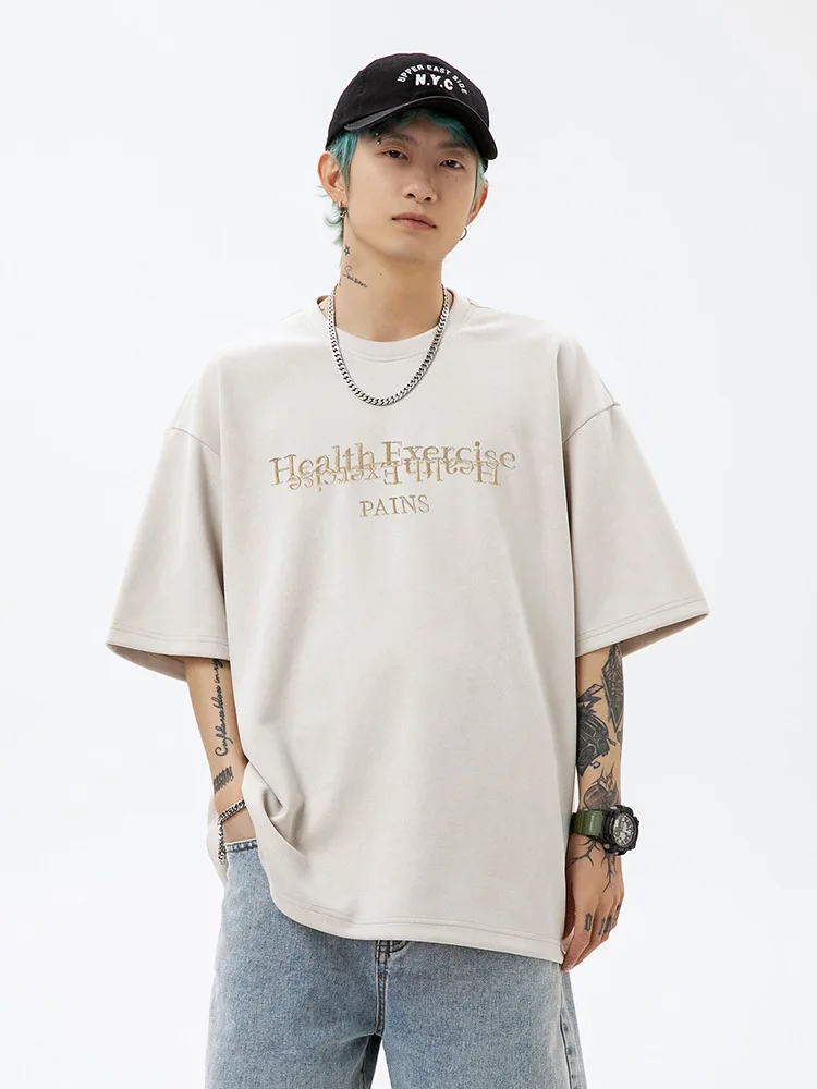Wholesale  Cotton T-Shirt Boxy  Print Casual O-Neck Collar Corduroy Fabric with Embroidery Logo  t shirt for men