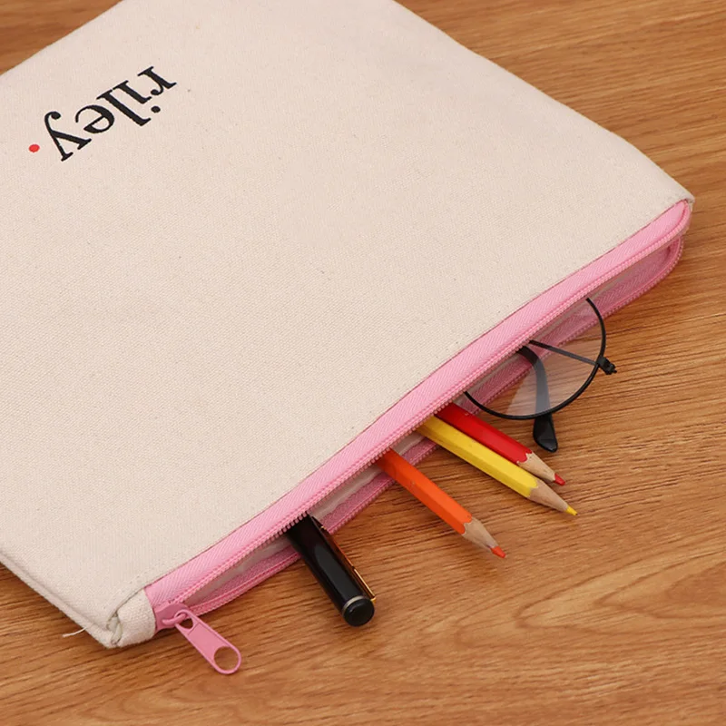 Wholesale Canvas Cotton Cosmetic Pouch Custom Logo Printed Eco Friendly Blank Organic Makeup Make Up Bag