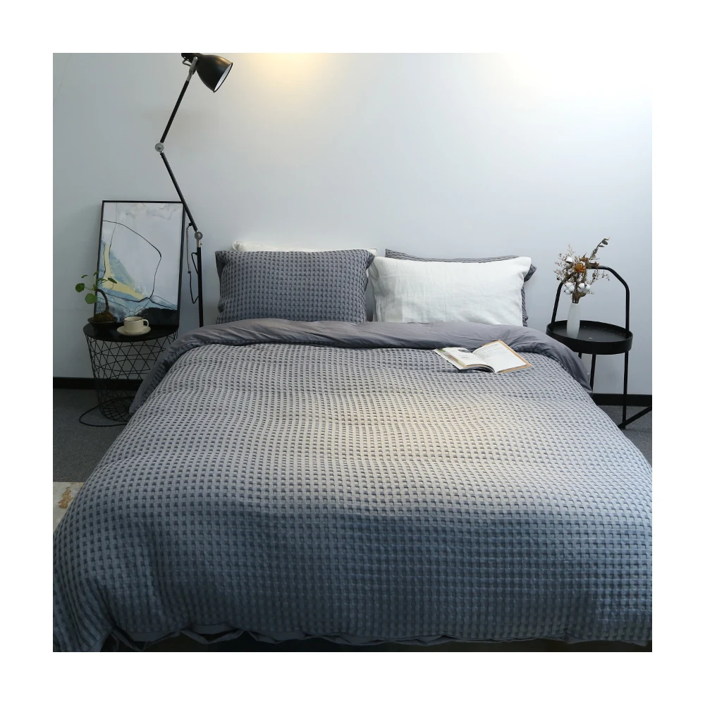 Luxury Waffle Bed Sheets Bamboo Cotton Bedsheets Duvet Cover Bedding Set (1600315685348)