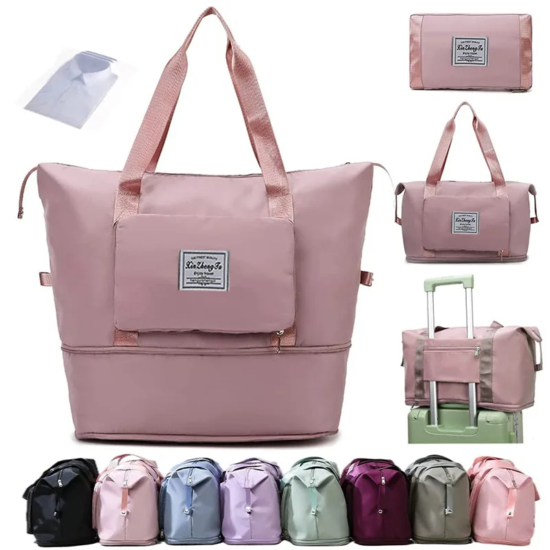 Amazon Top Seller Foldable Expandable Dry Wet Waterproof Duffel Holdall Yoga Weekend Shoulder Gym Luggage Travel Tote Bag Women