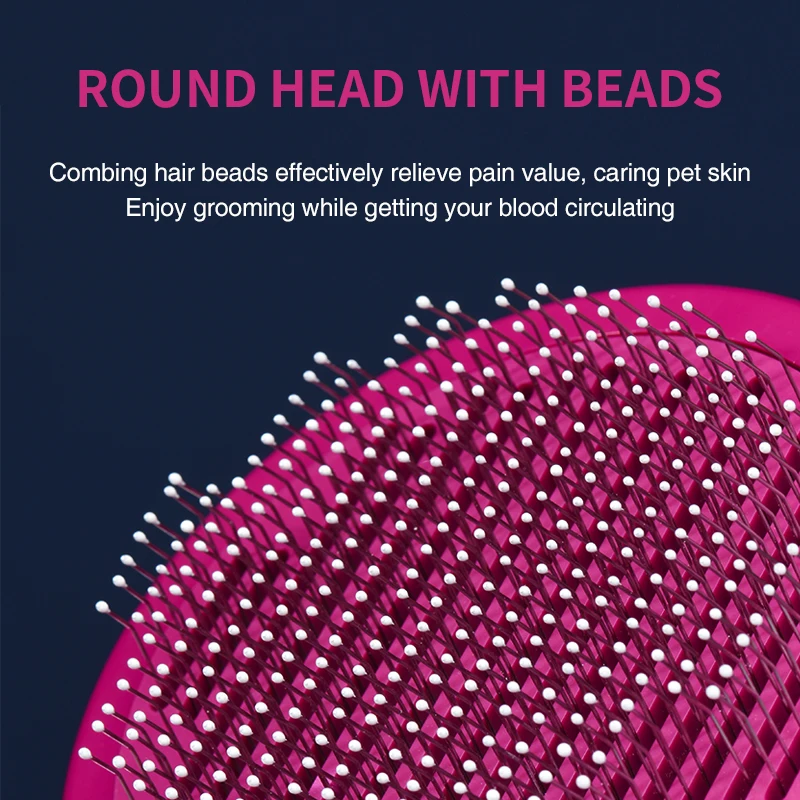 Factory Wholesale Pet Grooming Cat Fur Dog Fur Comb Self Clean Button With Masaging Bead Fashion Color